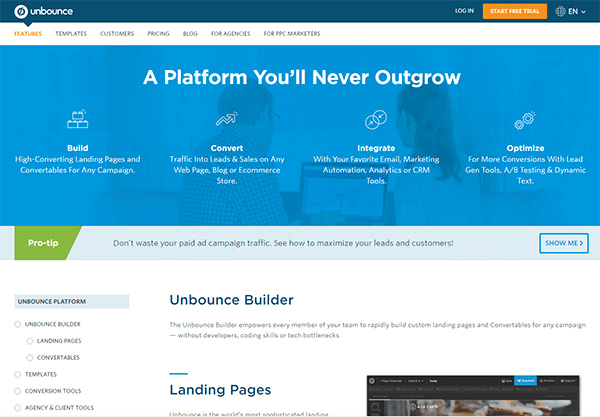 Unbounce landing page